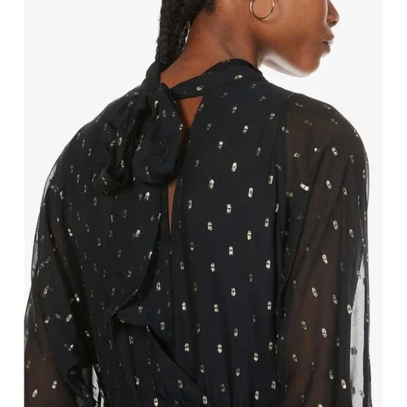 Ba&sh Romy gathered metallic fil coupé georgette midi dress - Picture 3 of 7